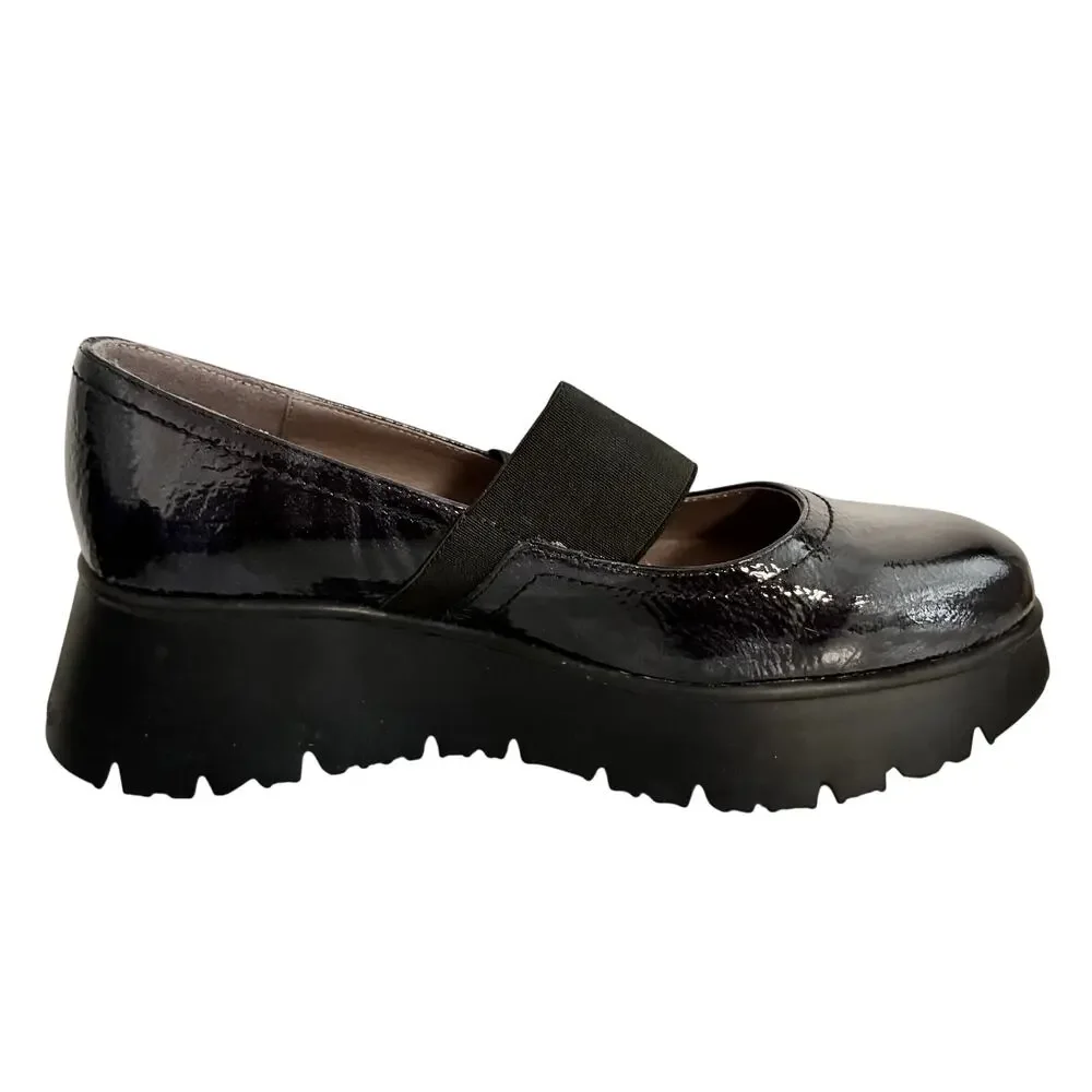 NWT Wonders Spain Marbled Patent Leather Mary Jane Platform Wedge Stretch Strap